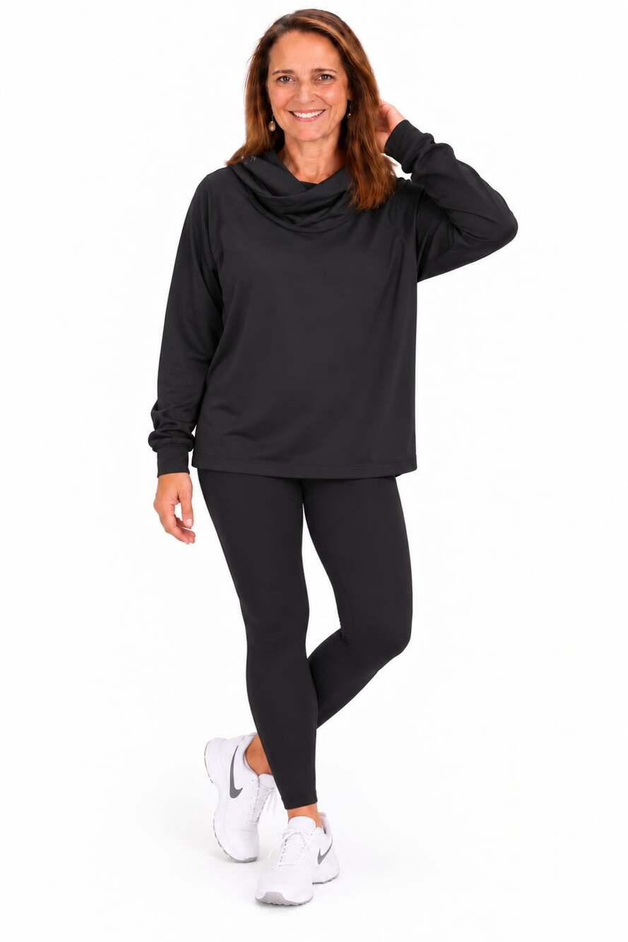 Lululemon Cowl Neck Pullover Size 12 Black Long Sleeve with Thumbholes